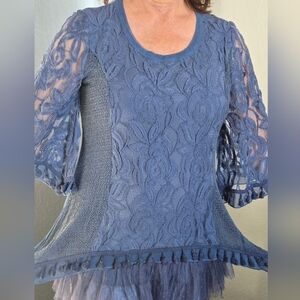 Pretty Angel brand elegant blue lace top with flowy sleeves